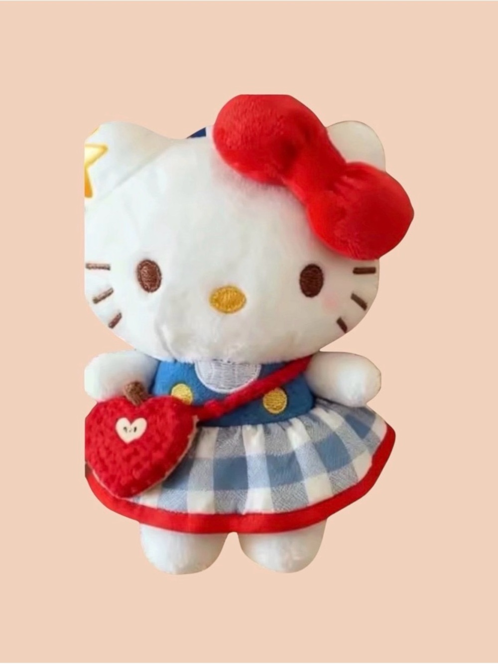 Hello Kitty Plush with Red Bow and Blue Check Dress Dangler/ Keychain